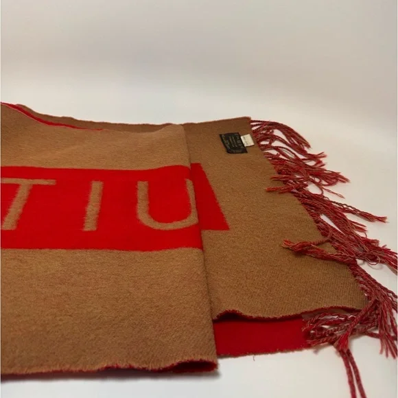 SOLD Louis Vuitton Red & Camel Double Sided 100% Cashmere Winter Scarf Luxury - Picture 11 of 15